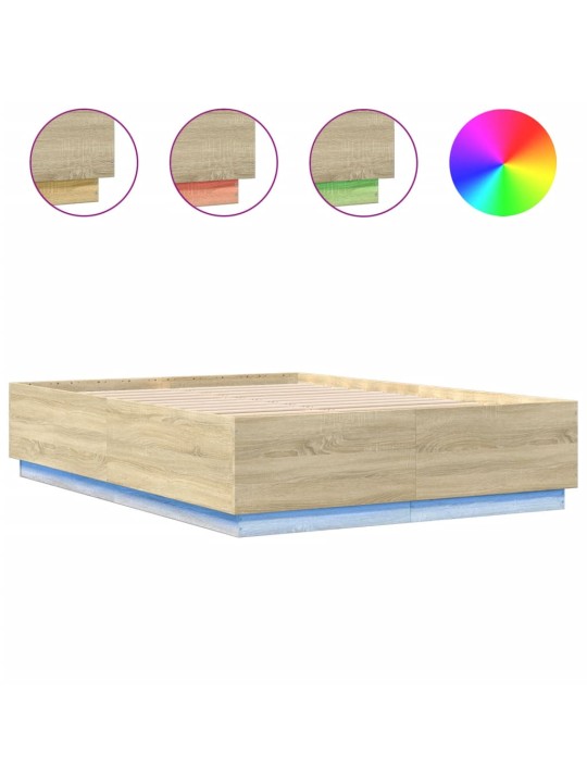 Rám postele s LED osvětlením dub sonoma 150 x 200 cm kompozit