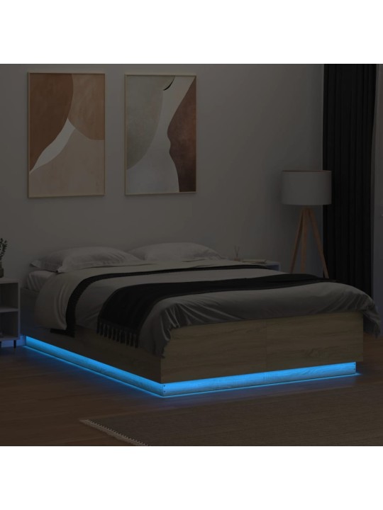 Rám postele s LED osvětlením dub sonoma 150 x 200 cm kompozit