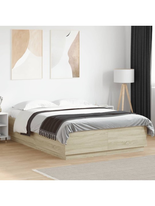 Rám postele s LED osvětlením dub sonoma 150 x 200 cm kompozit