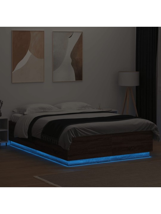 Rám postele s led osvětlením hnědý dub 150 x 200 cm kompozit
