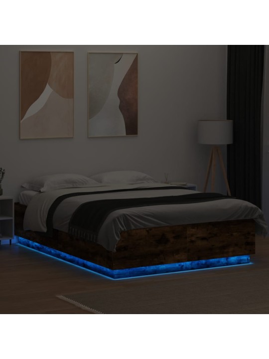 Rám postele s led osvětlením kouřový dub 140 x 200 cm kompozit