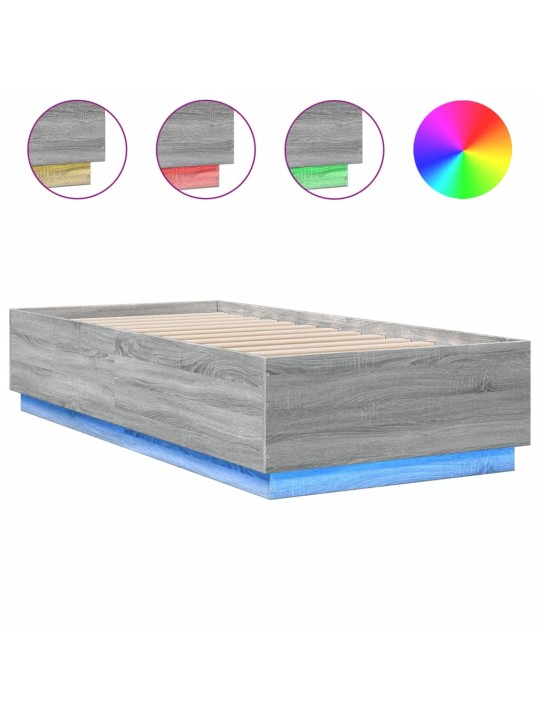 Rám postele s LED osvětlením šedý sonoma 90 x 200 cm kompozit