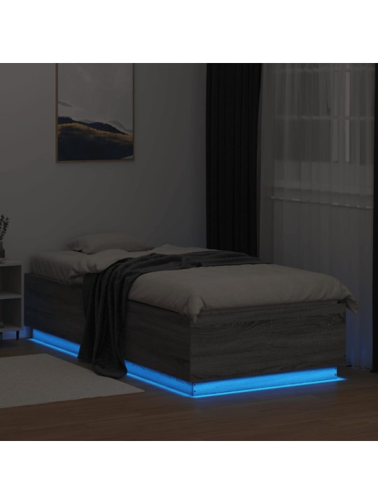 Rám postele s LED osvětlením šedý sonoma 90 x 200 cm kompozit