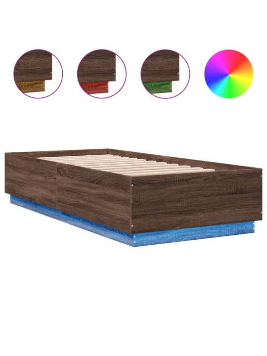 Rám postele s led osvětlením hnědý dub 90 x 200 cm kompozit