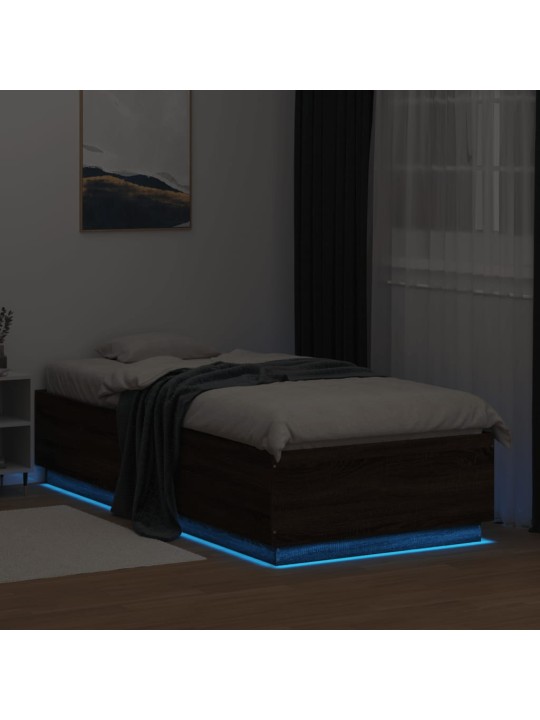 Rám postele s led osvětlením hnědý dub 90 x 200 cm kompozit