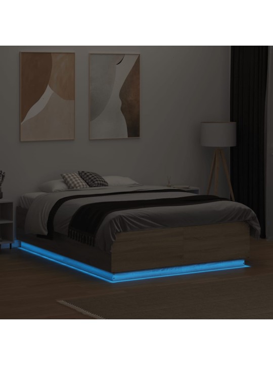Rám postele s led osvětlením dub sonoma 140 x 190 cm kompozit