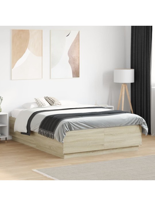 Rám postele s led osvětlením dub sonoma 140 x 190 cm kompozit