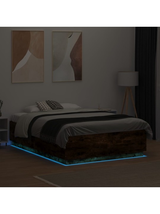 Rám postele s led osvětlením kouřový dub 135 x 190 cm kompozit