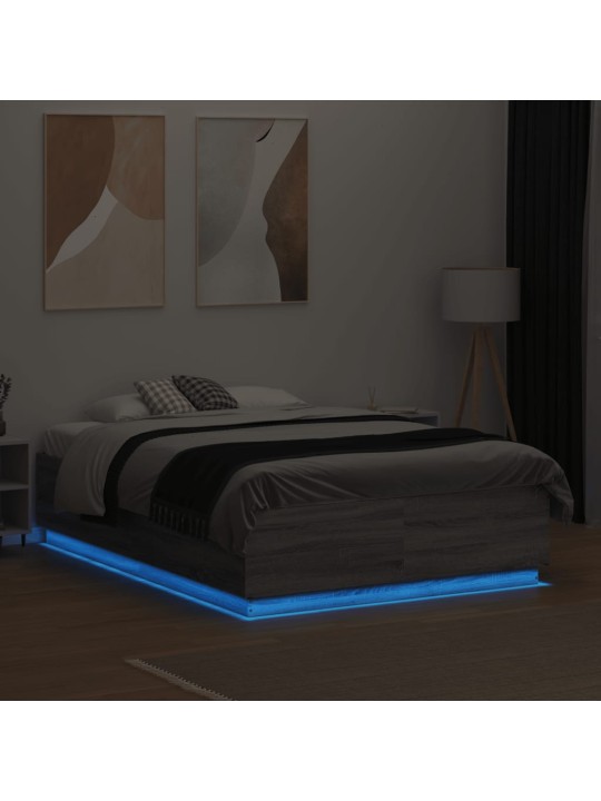 Rám postele s led osvětlením šedý sonoma 135 x 190 cm kompozit