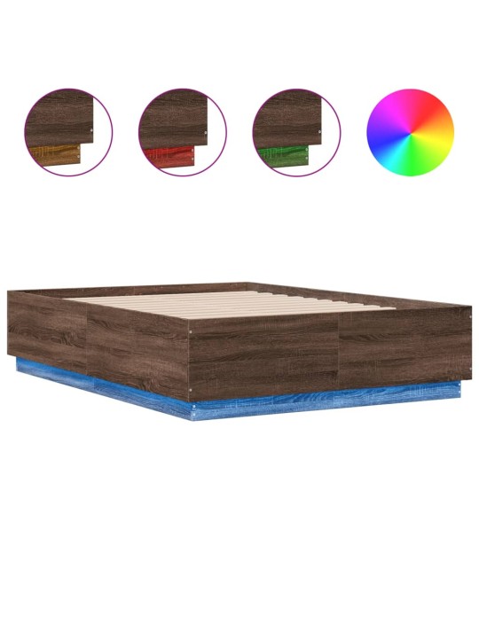 Rám postele s led osvětlením hnědý dub 135 x 190 cm kompozit
