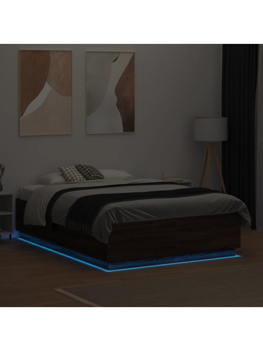 Rám postele s led osvětlením hnědý dub 135 x 190 cm kompozit