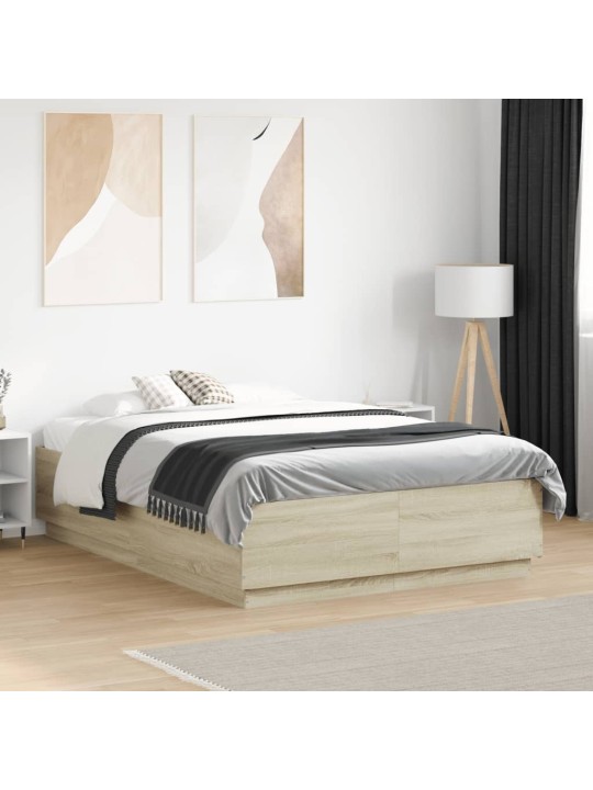 Rám postele s LED osvětlením dub sonoma 120 x 190 cm kompozit