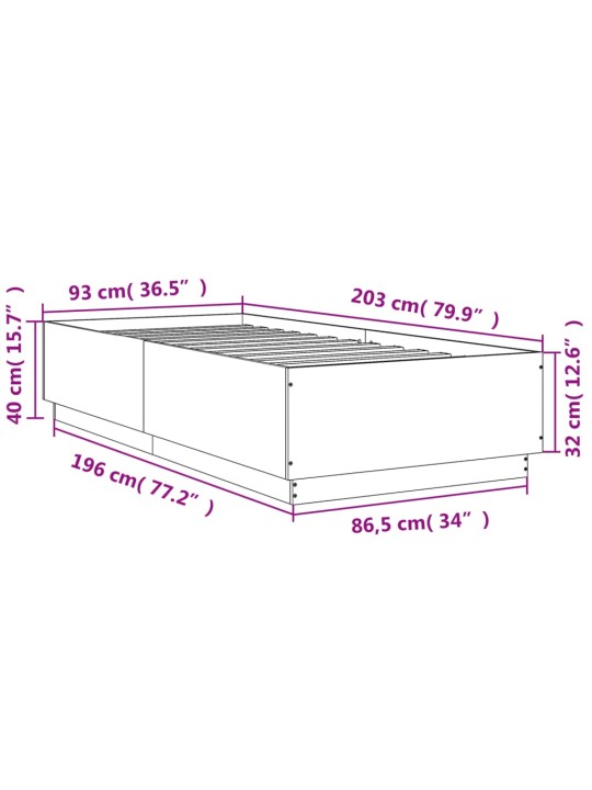 Rám postele šedý sonoma 90 x 200 cm kompozitní dřevo