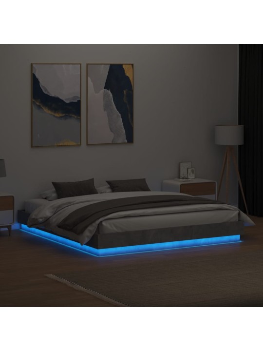 Rám postele s led osvětlením betonově šedý 200 x 200 cm