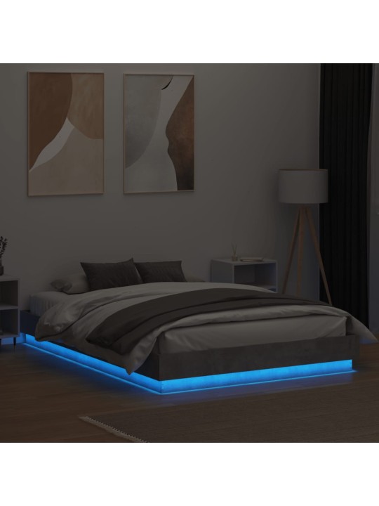 Rám postele s led osvětlením betonově šedý 160 x 200 cm