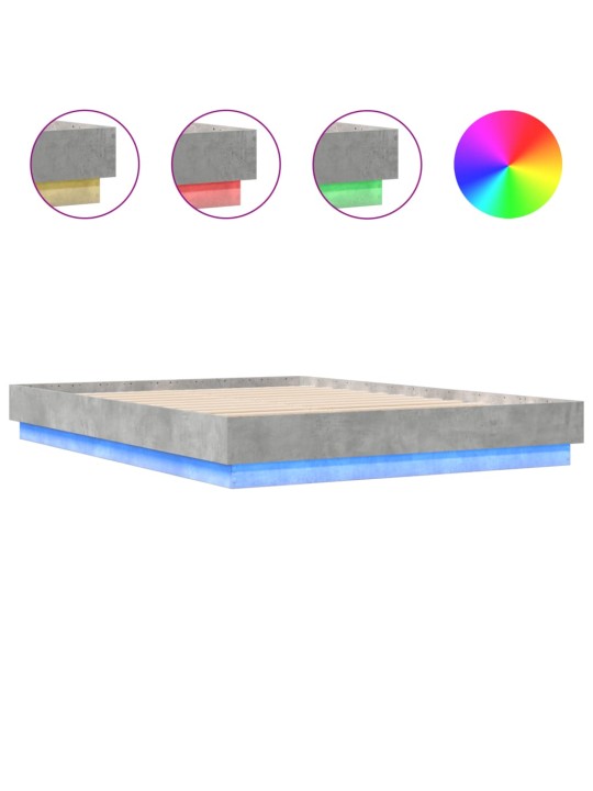 Rám postele s led osvětlením betonově šedý 150 x 200 cm