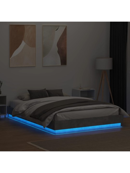 Rám postele s led osvětlením betonově šedý 150 x 200 cm