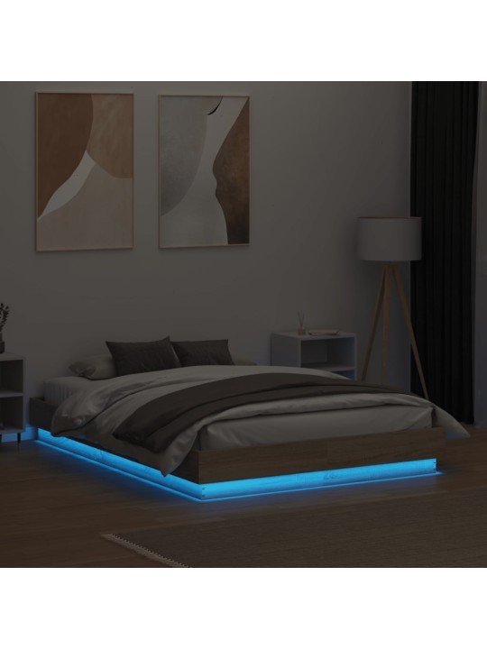 Rám postele s LED osvětlením dub sonoma 140 x 190 cm