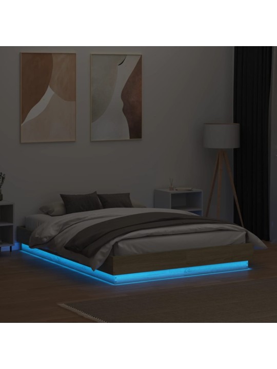 Rám postele s LED osvětlením dub sonoma 135 x 190 cm