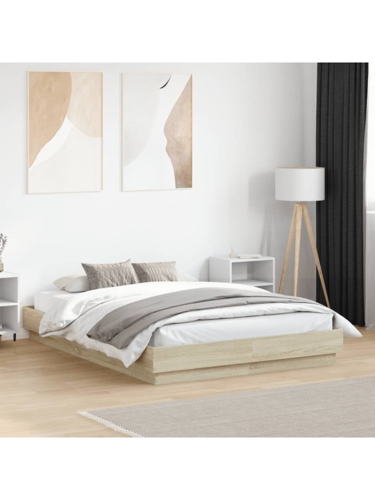 Rám postele s LED osvětlením dub sonoma 135 x 190 cm