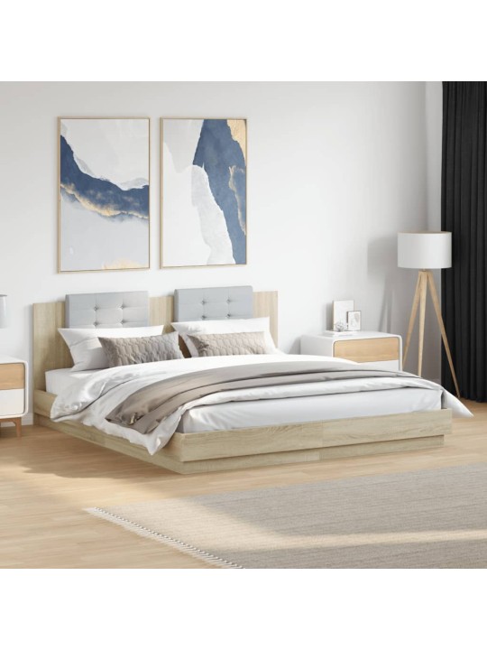 Rám postele s čelem dub sonoma 200 x 200 cm kompozitní dřevo