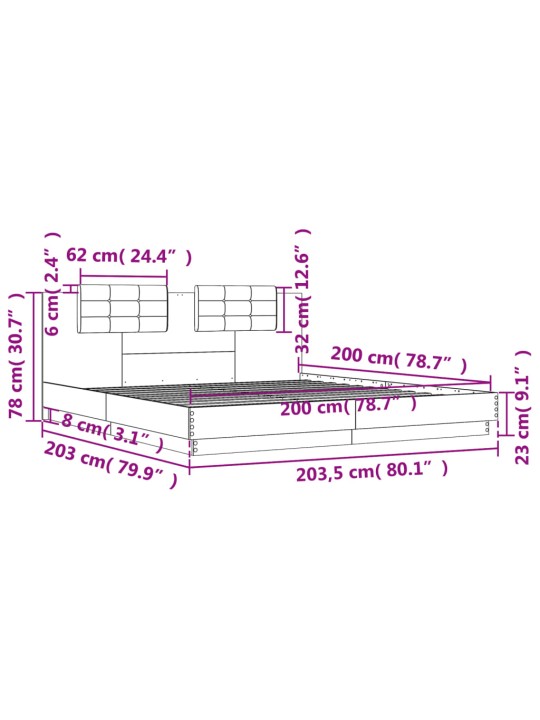 Rám postele s čelem šedý sonoma 200 x 200 cm kompozitní dřevo