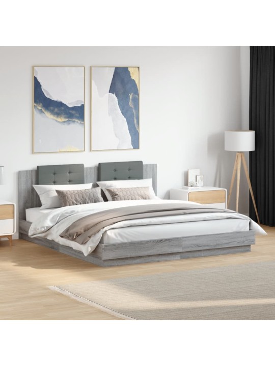 Rám postele s čelem šedý sonoma 200 x 200 cm kompozitní dřevo
