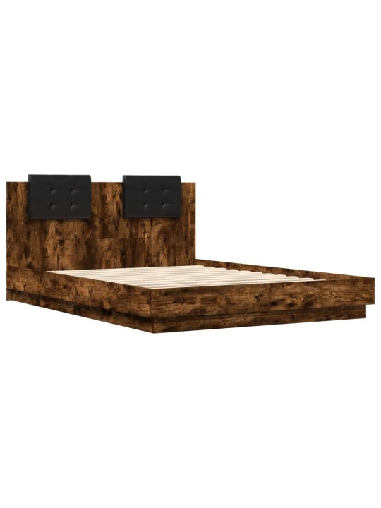 Rám postele s čelem kouřový dub 150 x 200 cm kompozitní dřevo