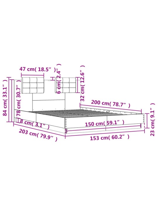 Rám postele s čelem kouřový dub 150 x 200 cm kompozitní dřevo