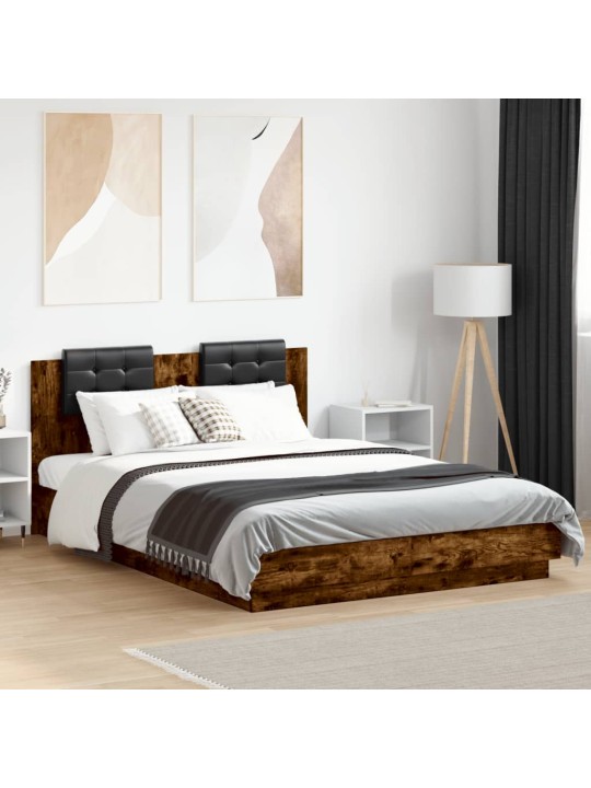 Rám postele s čelem kouřový dub 150 x 200 cm kompozitní dřevo