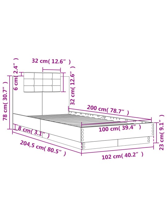 Rám postele s čelem bílý 100 x 200 cm kompozitní dřevo