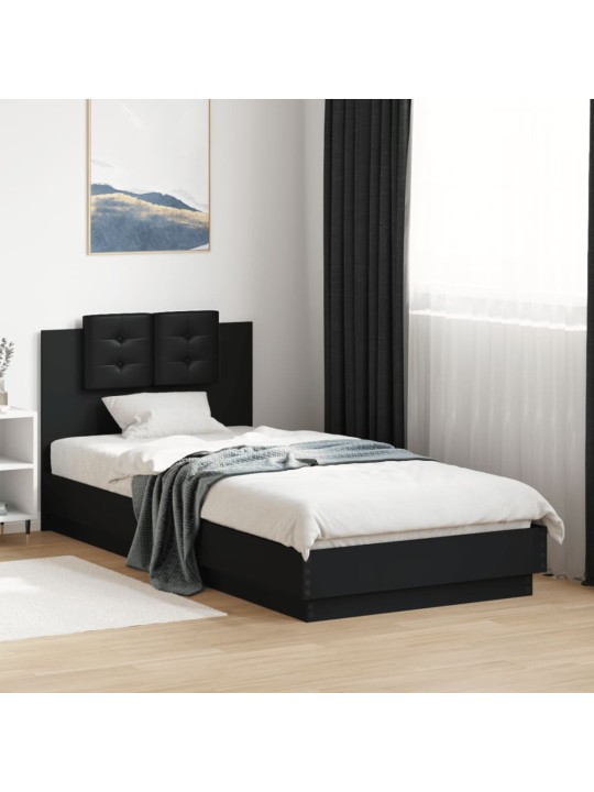 Rám postele s čelem černý 100 x 200 cm kompozitní dřevo