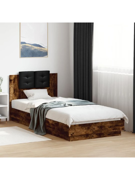 Rám postele s čelem kouřový dub 100 x 200 cm kompozitní dřevo