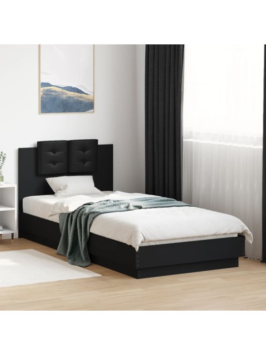 Rám postele s čelem černý 90 x 200 cm kompozitní dřevo