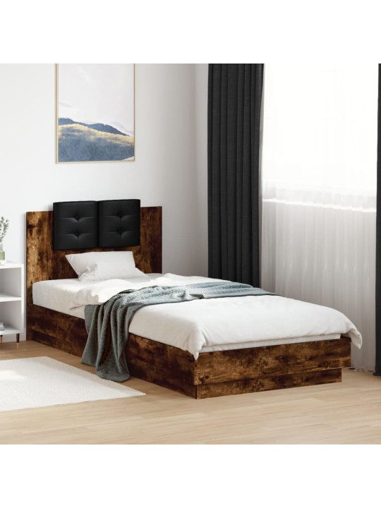 Rám postele s čelem kouřový dub 90 x 200 cm kompozitní dřevo