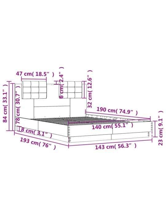 Rám postele s čelem bílý 140 x 190 cm kompozitní dřevo