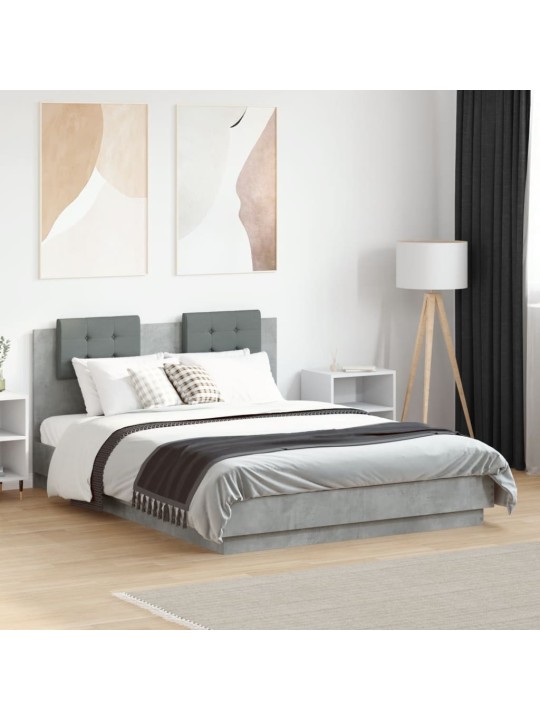 Rám postele s čelem betonově šedý 135 x 190 cm kompozitní dřevo