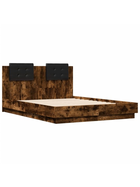 Rám postele s čelem kouřový dub 135 x 190 cm kompozitní dřevo
