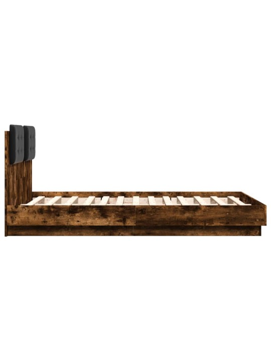 Rám postele s čelem kouřový dub 135 x 190 cm kompozitní dřevo