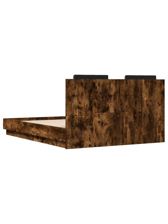 Rám postele s čelem kouřový dub 135 x 190 cm kompozitní dřevo