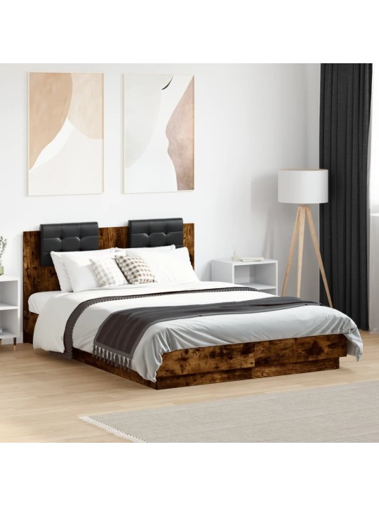 Rám postele s čelem kouřový dub 135 x 190 cm kompozitní dřevo