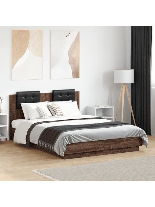 Rám postele s čelem hnědý dub 135 x 190 cm kompozitní dřevo