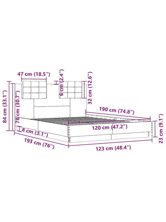 Rám postele s čelem černý 120 x 190 cm kompozitní dřevo