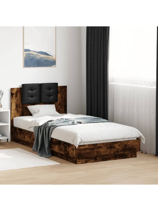 Rám postele s čelem kouřový dub 90 x 190 cm kompozitní dřevo