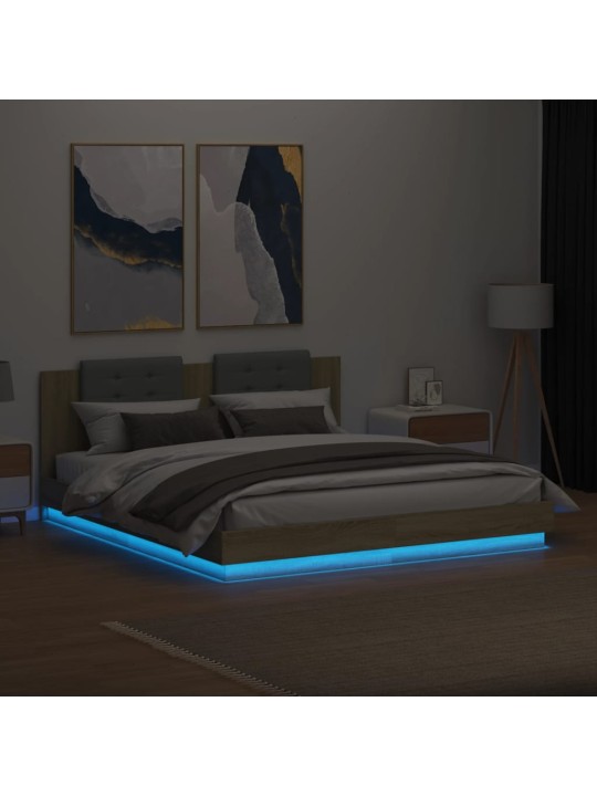 Rám postele s čelem a LED osvětlením dub sonoma 200x200 cm