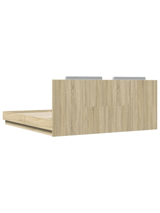 Rám postele s čelem a LED osvětlením dub sonoma 200x200 cm