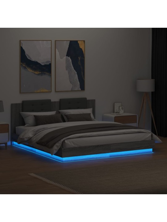 Rám postele s čelem a led osvětlením šedý sonoma 200x200 cm
