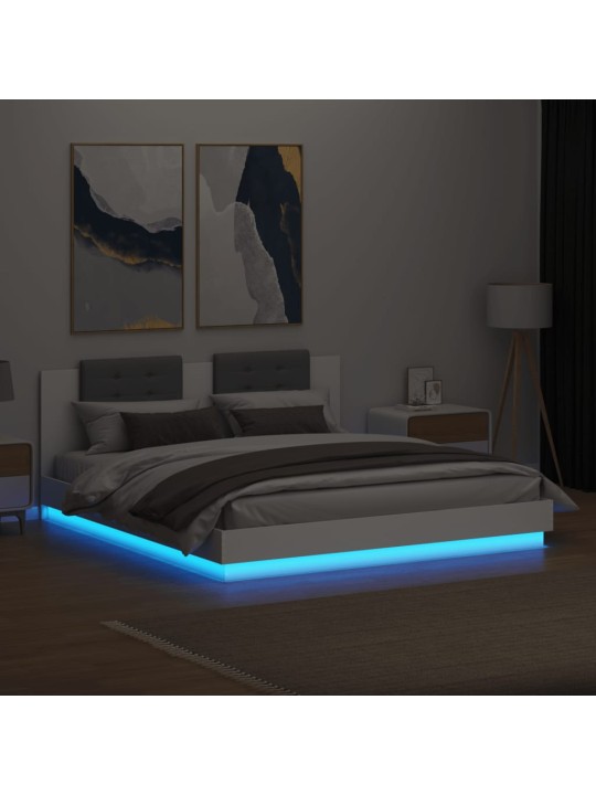Rám postele s čelem a LED osvětlením bílý 180x200 cm