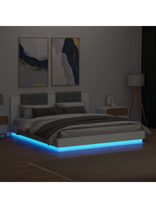 Rám postele s čelem a LED osvětlením bílý 160x200 cm