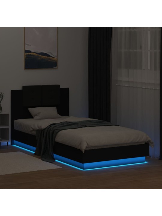 Rám postele s čelem a LED osvětlením černý 100 x 200 cm